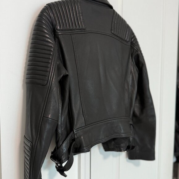 AllSaints Balfern Biker Leather Moto Jacket Black US 8 | $559 Retail - Picture 3 of 9